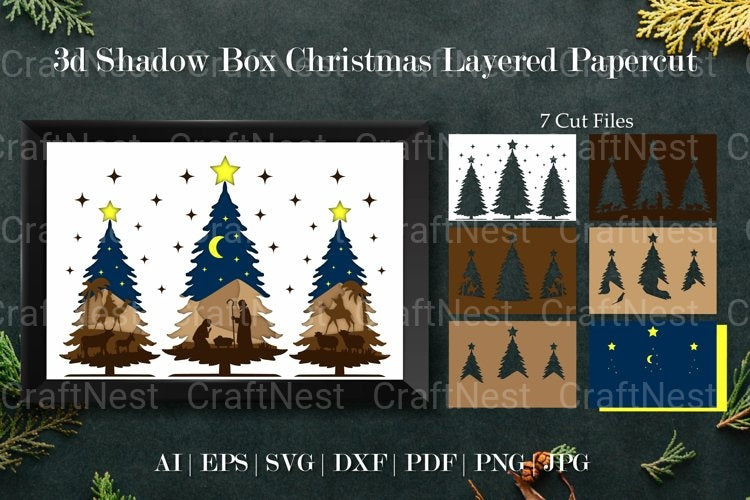 Shadow Box Christmas Scene Layered Papercut SVG