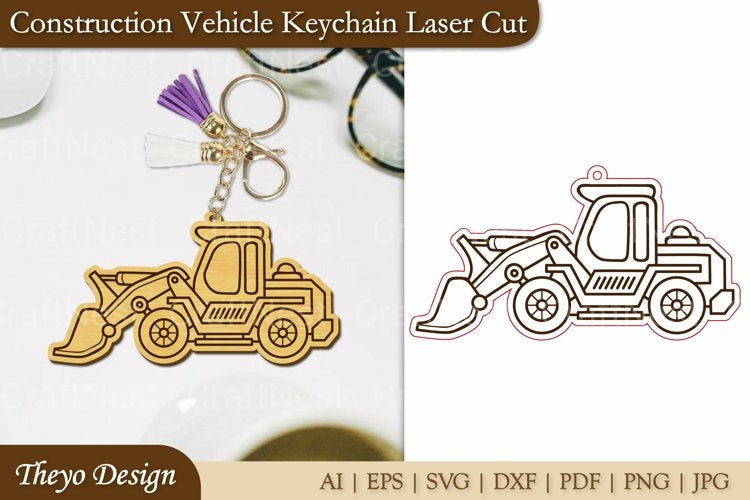 Construction Vehicle Keychain Laser Cut SVG Bundle