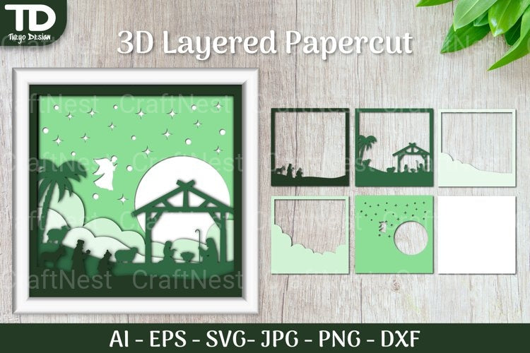 Shadow Nativity Scene Layered Papercut SVG