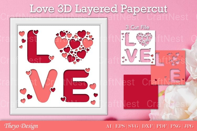 Love D Layered Papercut SVG Bundle