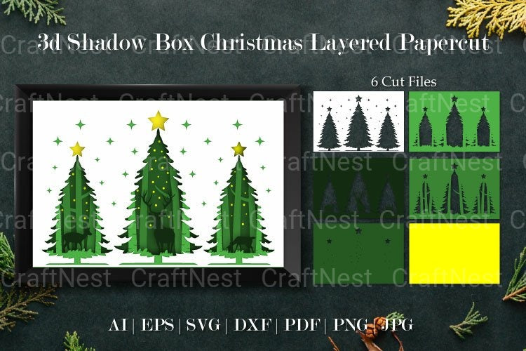 Shadow Box Christmas Scene Layered Papercut SVG