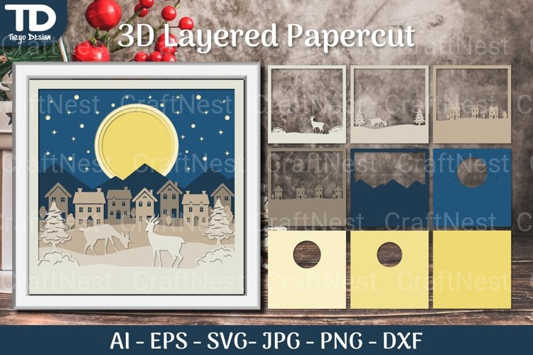 Shadow Box Christmas Layered Papercut SVG