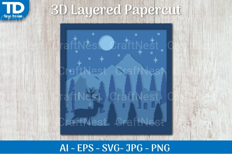 Shadow Box Christmas Scene Layered Papercut SVG