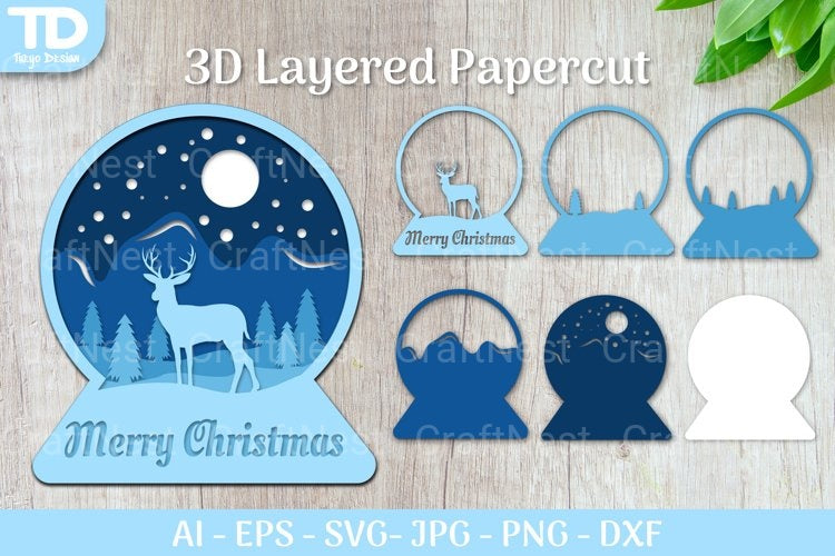 Shadow Box Christmas Snow Globe Layered Papercut SVG