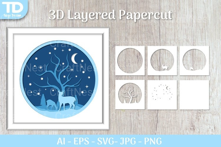 Shadow Box Christmas Layered Papercut D SVG