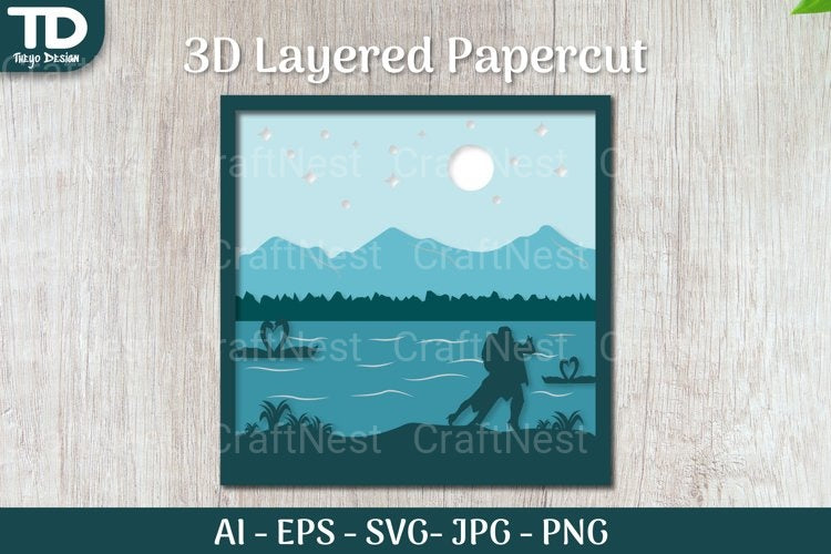 Shadow Box Dance Scene Layered Papercut SVG