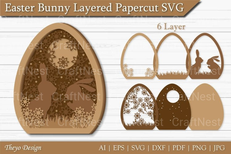 Easter Bunny Layered Papercut SVG Bundle