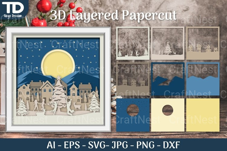 Shadow Box Christmas Layered Papercut SVG