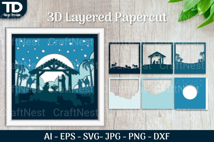 Shadow Nativity Scene Layered Papercut SVG Bundle