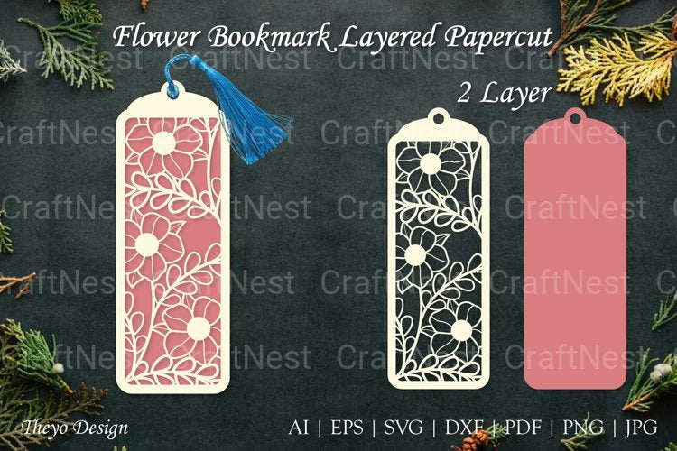 Flower Bookmarks Layered Papercut SVG Bundle