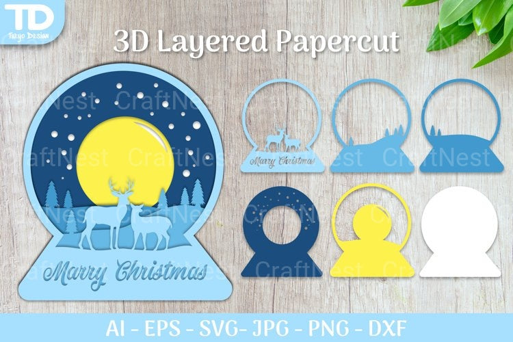 Shadow Box Christmas Snow Globe Layered Papercut SVG