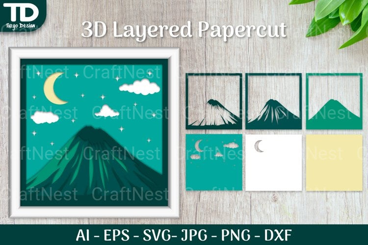 Shadow Box Mount Scene Layered Papercut SVG