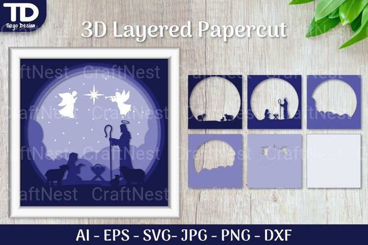 Shadow Nativity Scene Layered Papercut SVG