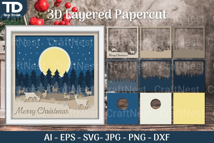 Shadow Box Christmas Layered Papercut SVG