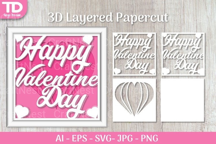 Shadow Box Happy Valentine Layered Papercut SVG