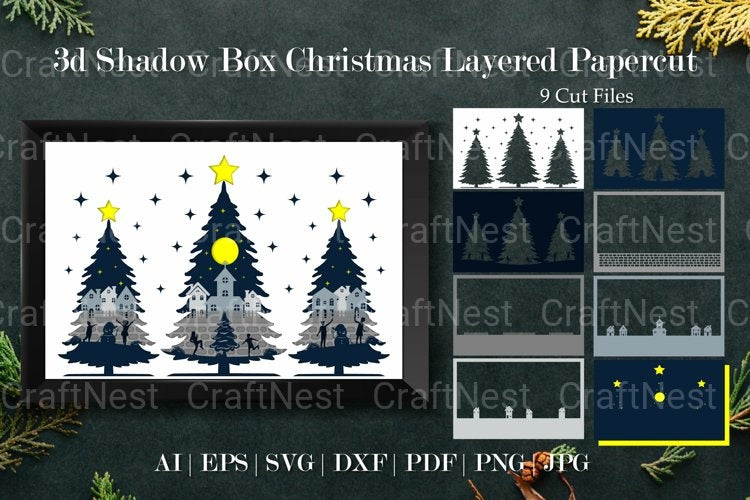 Shadow Box Christmas Scene Layered Papercut SVG