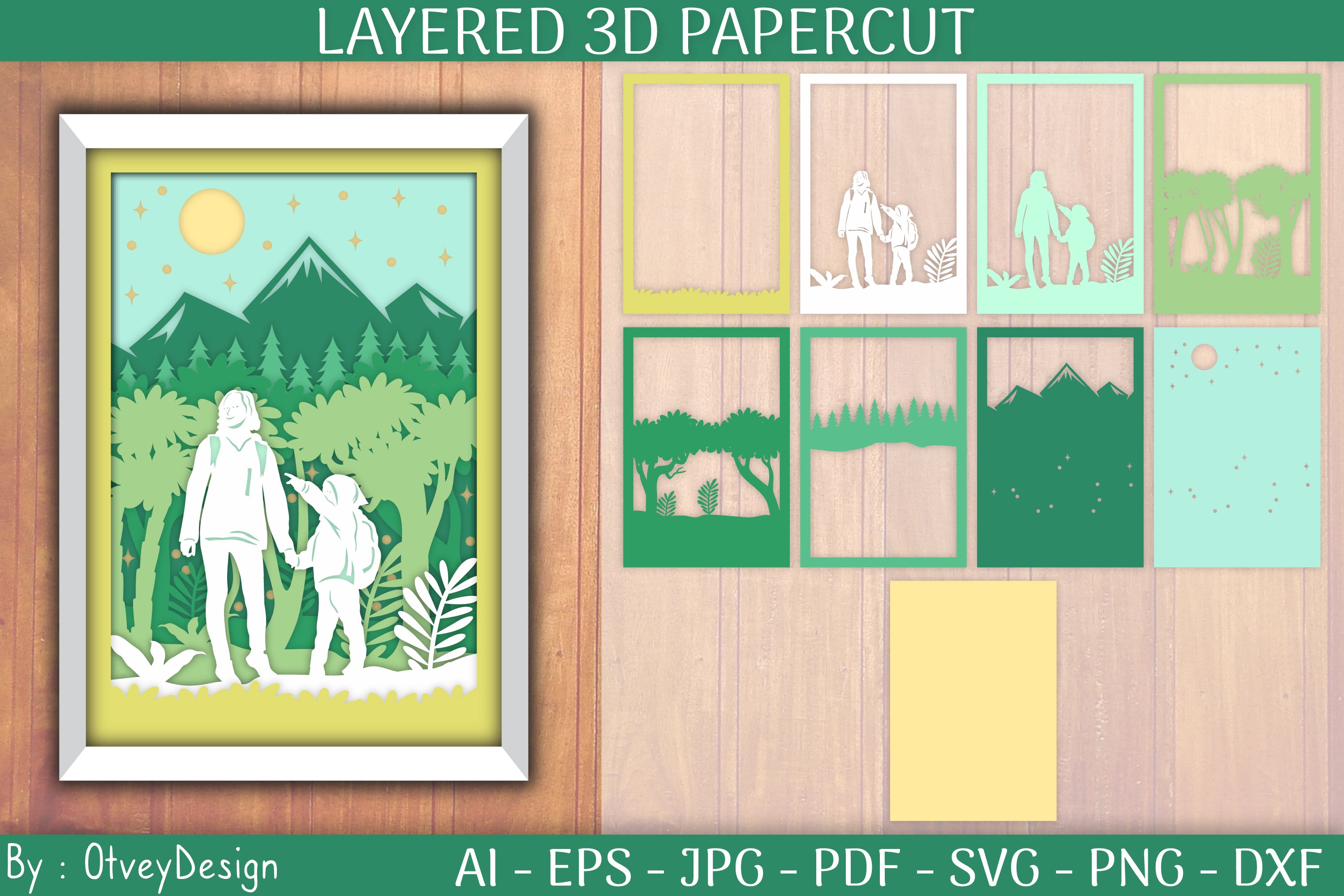 Mom & Boy in Nature 3D Papercut SVG Bundle