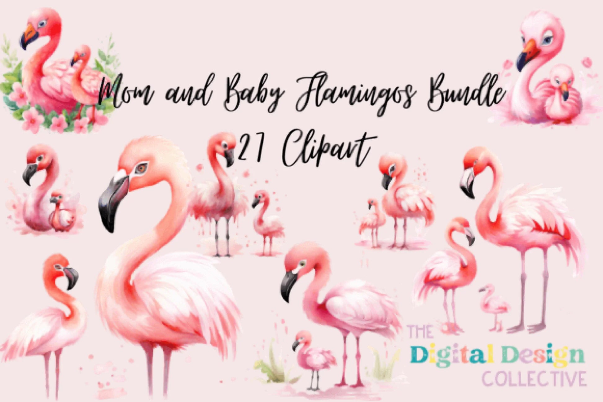 Adorable Mom and Baby Flamingos Clipart Bundle - CraftNest - Digital Crafting and Art