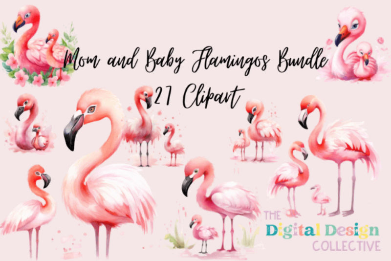 Adorable Mom and Baby Flamingos Clipart Bundle - CraftNest - Digital Crafting and Art