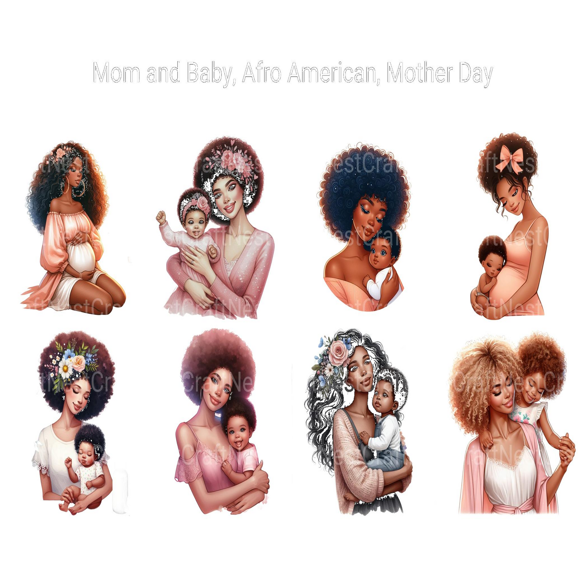 Afro-American Mom and Baby Clipart - CraftNest - Digital Crafting and Art