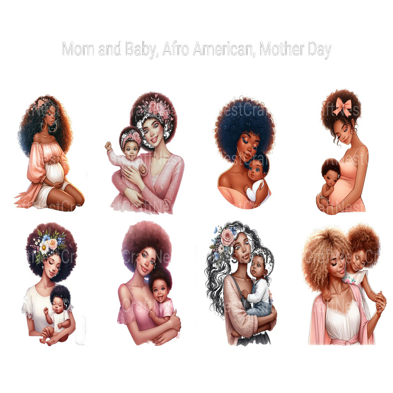Afro-American Mom and Baby Clipart - CraftNest - Digital Crafting and Art