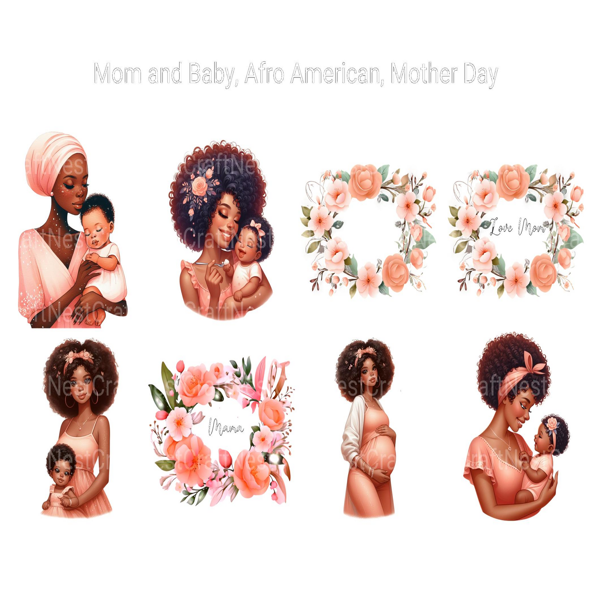 Afro-American Mom and Baby Clipart - CraftNest - Digital Crafting and Art