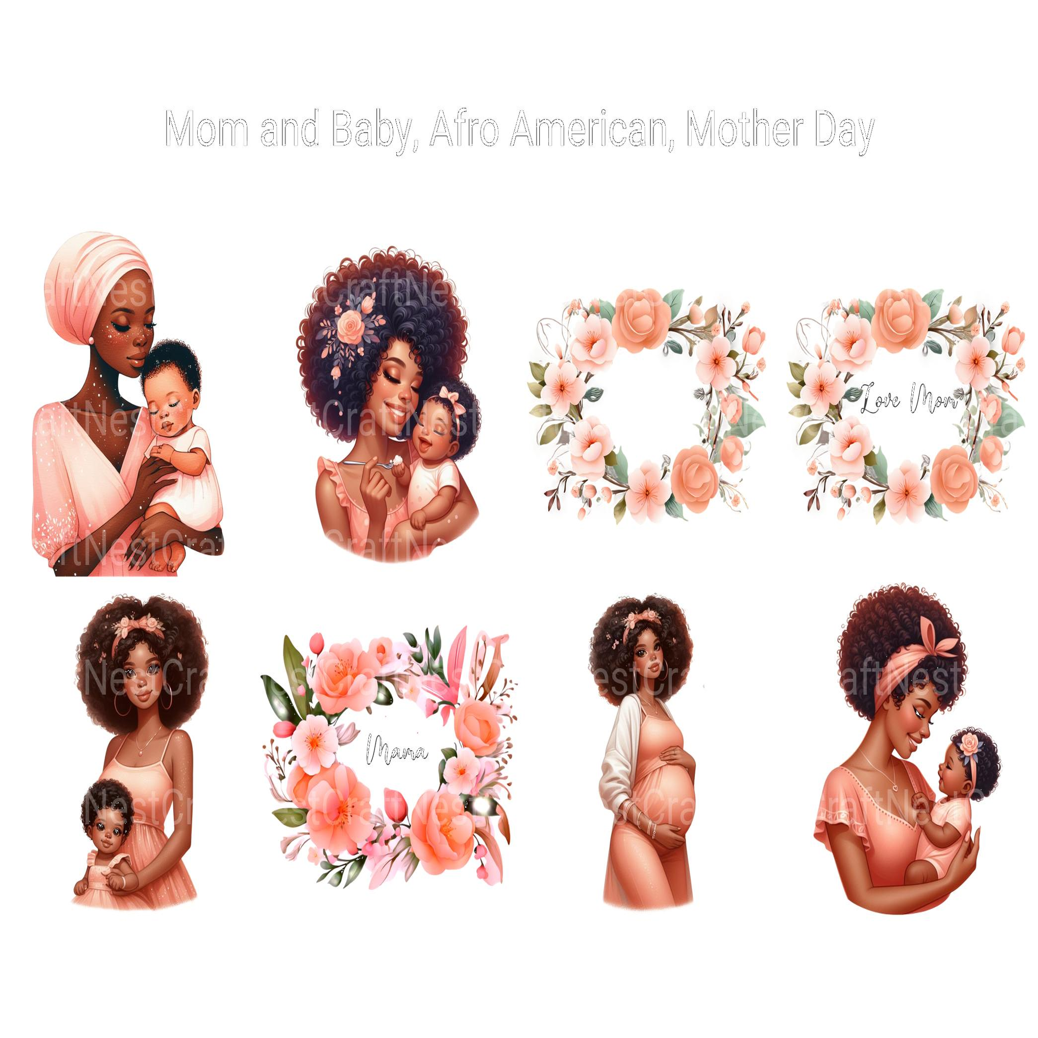 Afro-American Mom and Baby Clipart - CraftNest - Digital Crafting and Art
