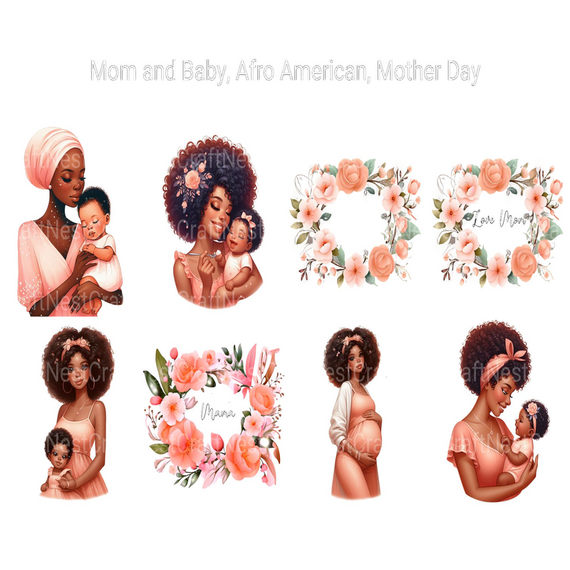 Afro-American Mom and Baby Clipart - CraftNest - Digital Crafting and Art