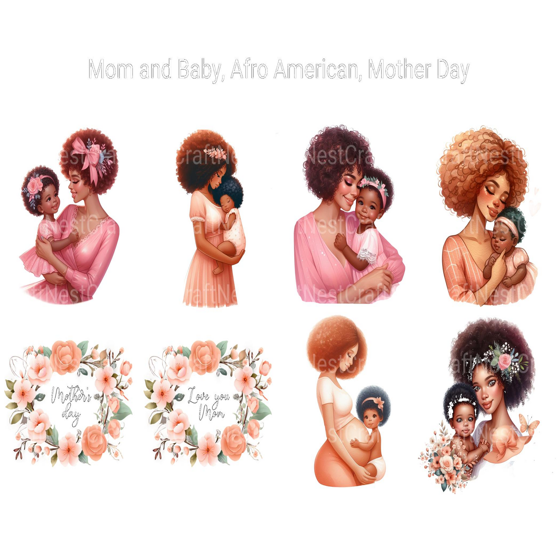 Afro-American Mom and Baby Clipart - CraftNest - Digital Crafting and Art