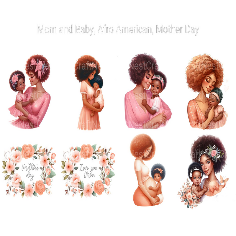 Afro-American Mom and Baby Clipart - CraftNest - Digital Crafting and Art