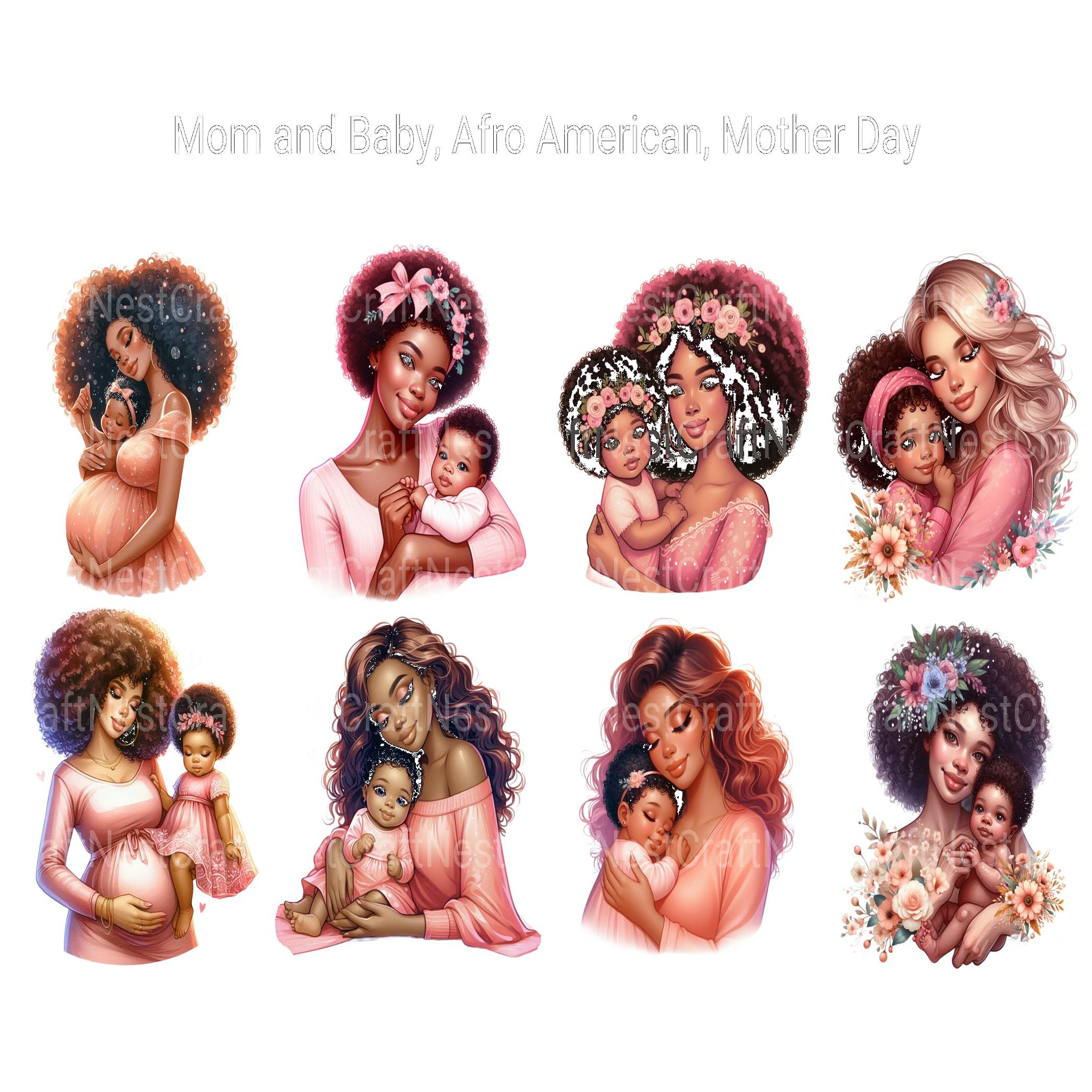 Afro-American Mom and Baby Clipart - CraftNest - Digital Crafting and Art