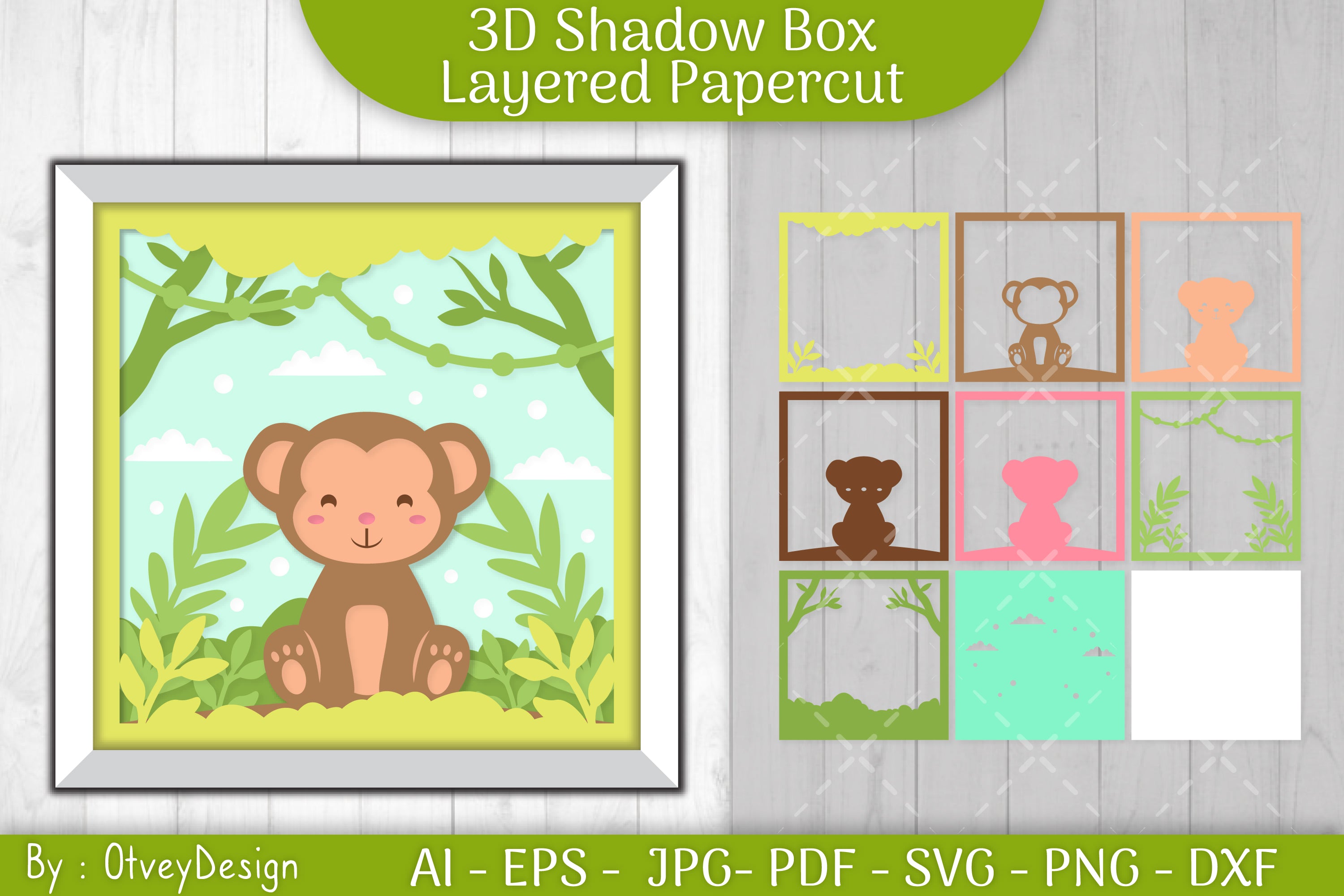Monkey Animals Shadow Box Layered Papercut SVG Bundle