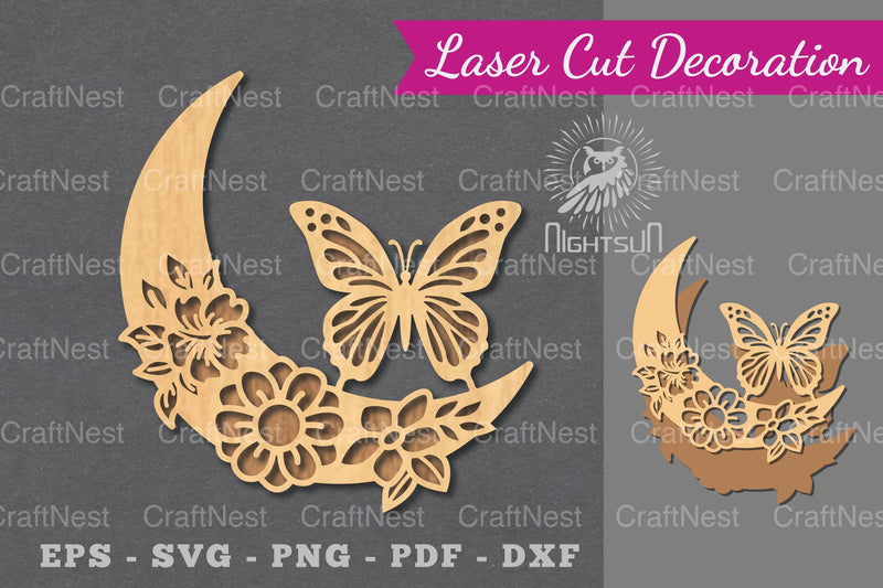 Moon Butterfly Laser Cut Decoration Clipart Bundle - CraftNest - Digital Crafting and Art