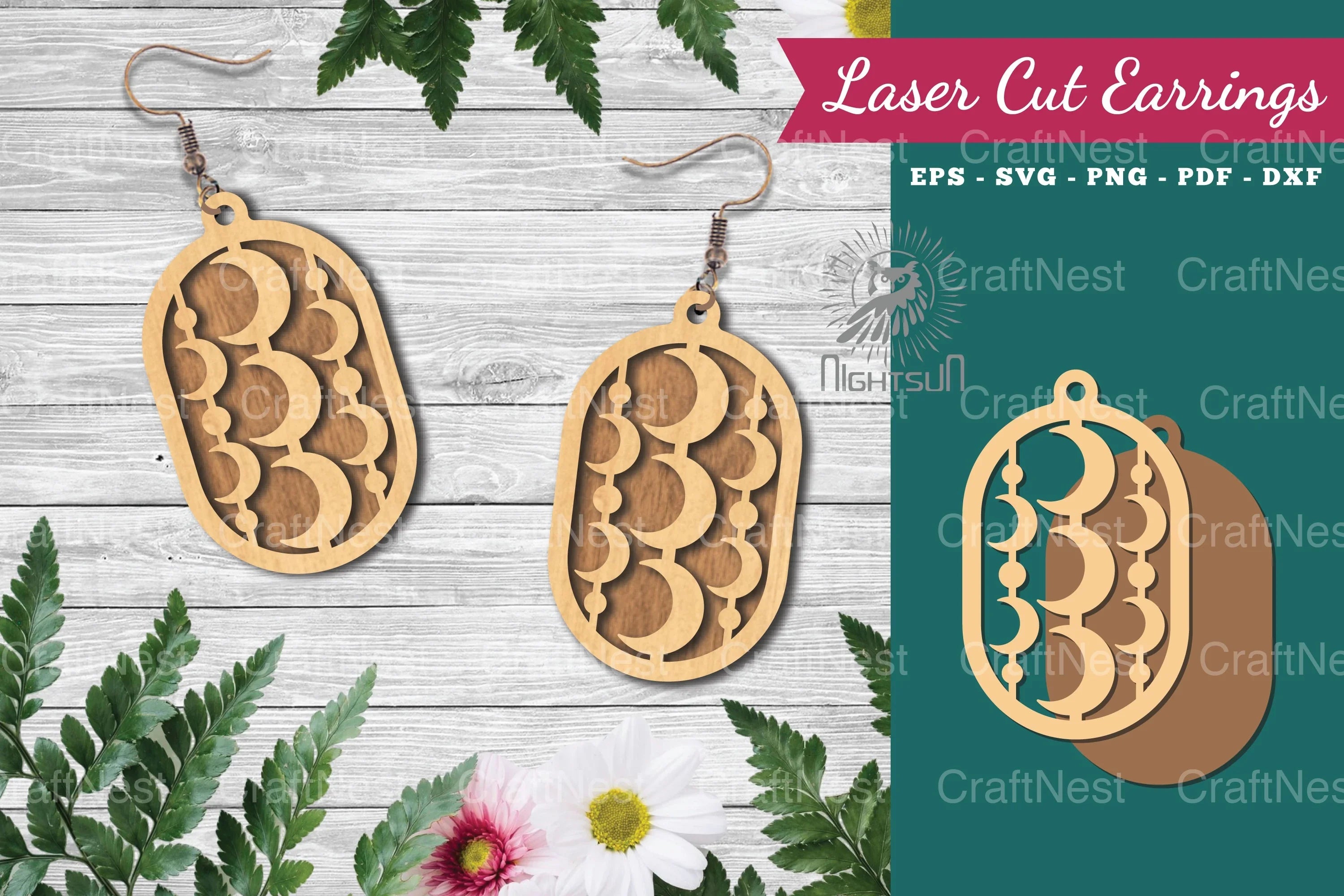 Moon Laser Cut Earrings - Jewelry Design Template - CraftNest - Digital Crafting and Art