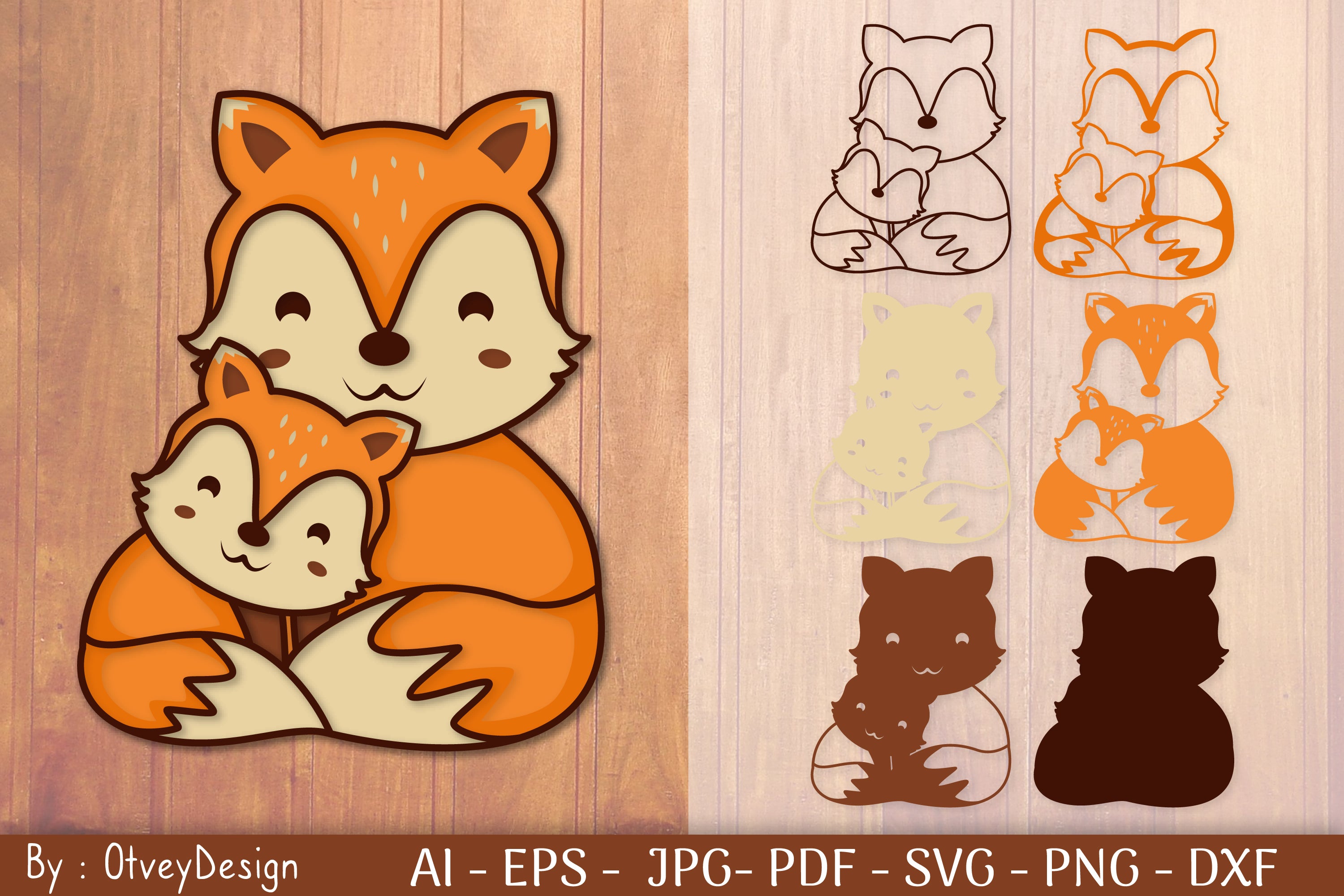 Mother and Baby Fox Layered Papercut SVG Bundle