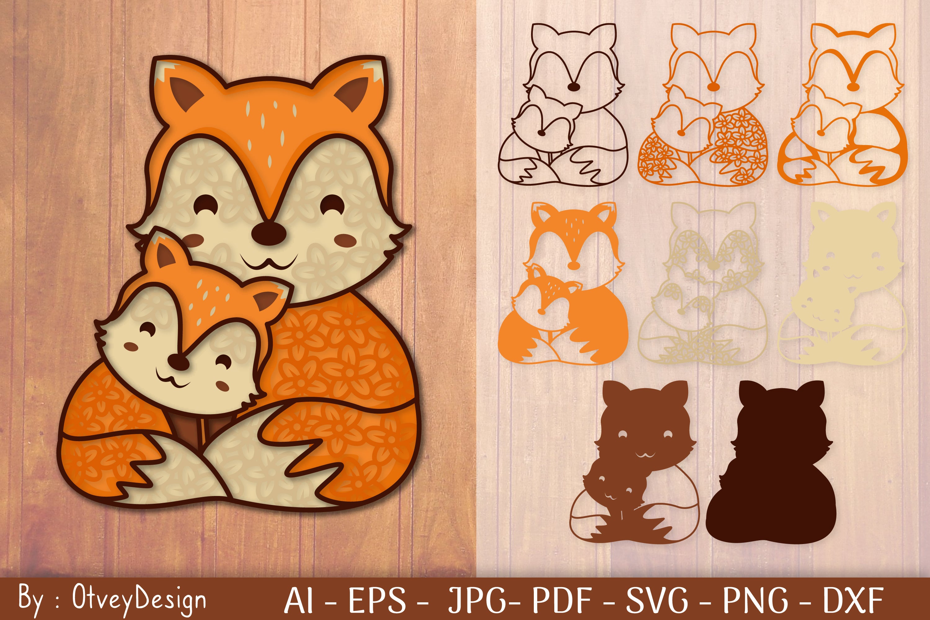 Mother and Baby Fox Mandala Layered Papercut SVG Bundle