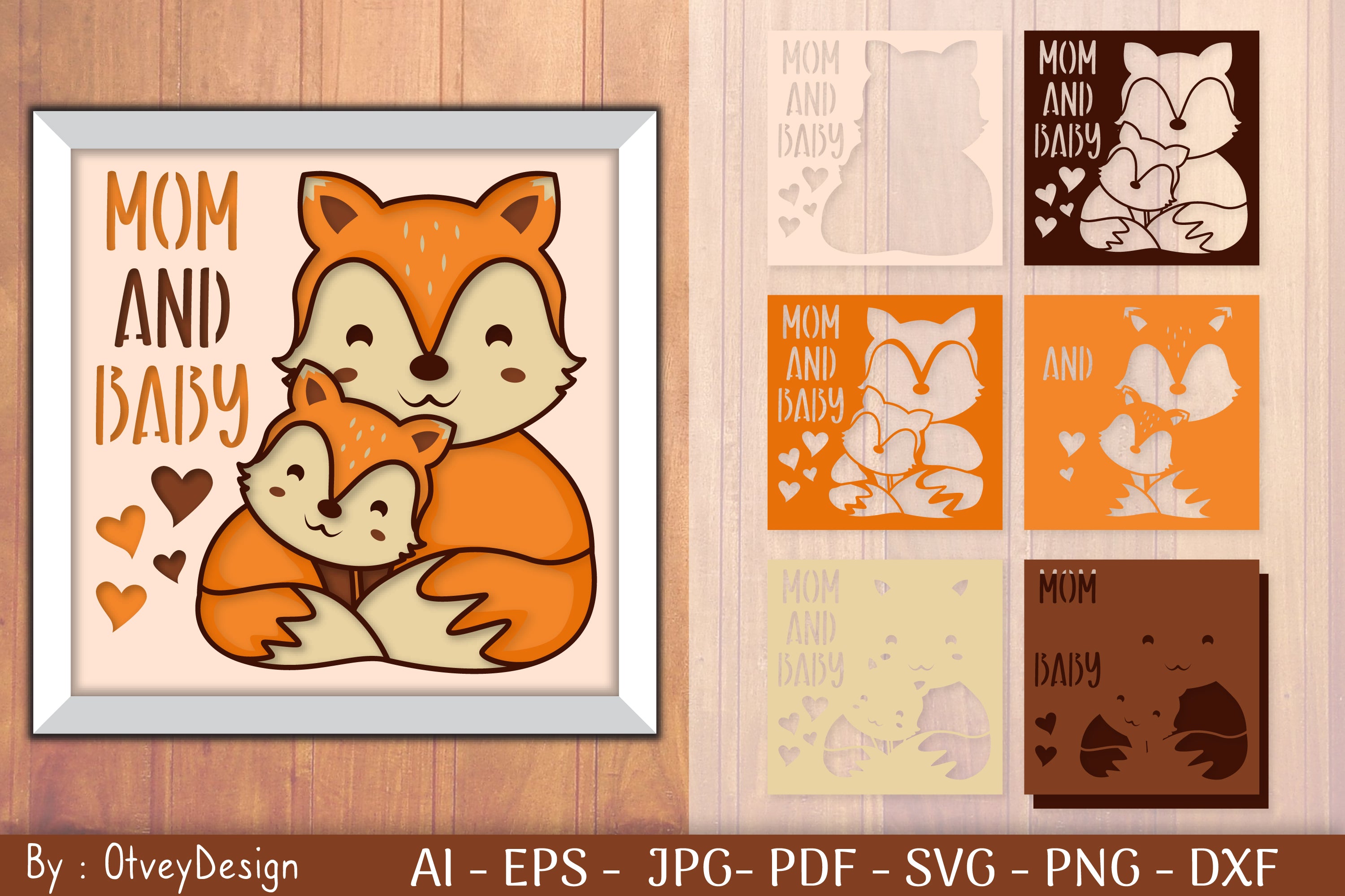 Mother and Baby Fox Shadow Box Layered Papercut SVG Bundle