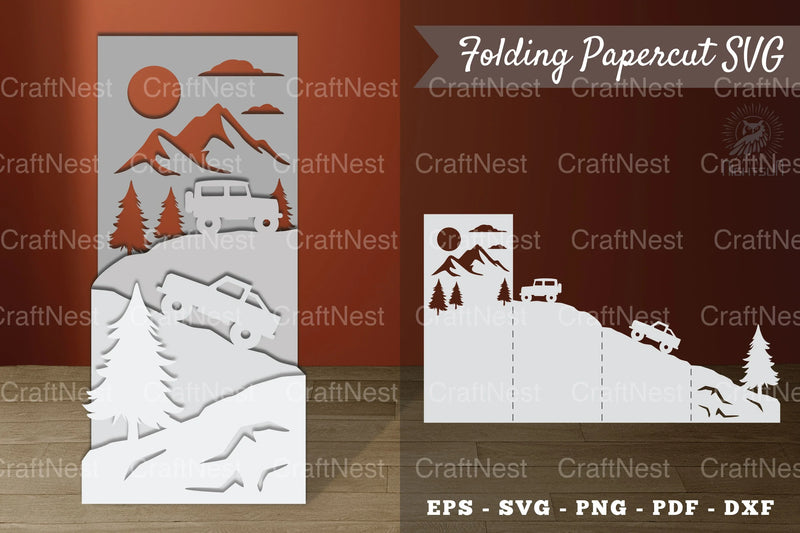 Mountain Car Folding Papercut Clipart Bundle - CraftNest - Digital Crafting and Art
