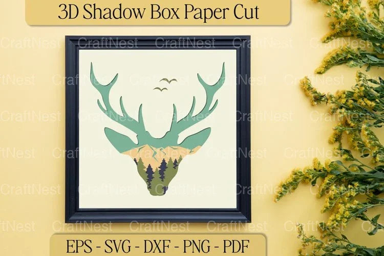 Mountain Deer Head 3D Shadow Box Clipart Bundle - CraftNest - Digital Crafting and Art