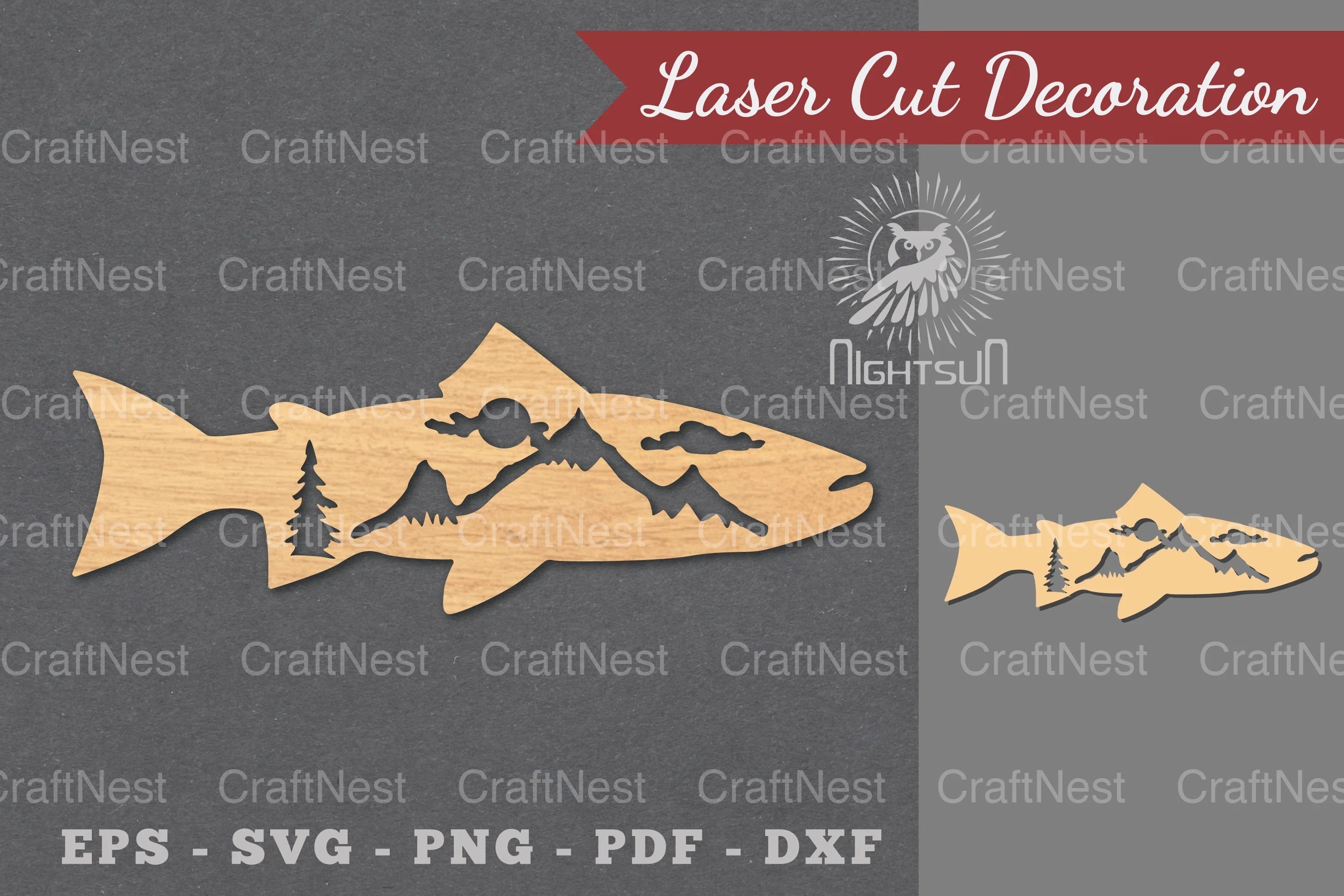 Mountain Fish Laser Cut Decoration Clipart Bundle - CraftNest - Digital Crafting and Art