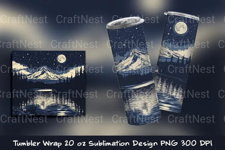 Mountain and Moon Tumbler Wrap - CraftNest - Digital Crafting and Art