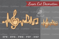 Music Notes Heartbeat Laser Cut Decoration Bundle - CraftNest - Digital Crafting and Art
