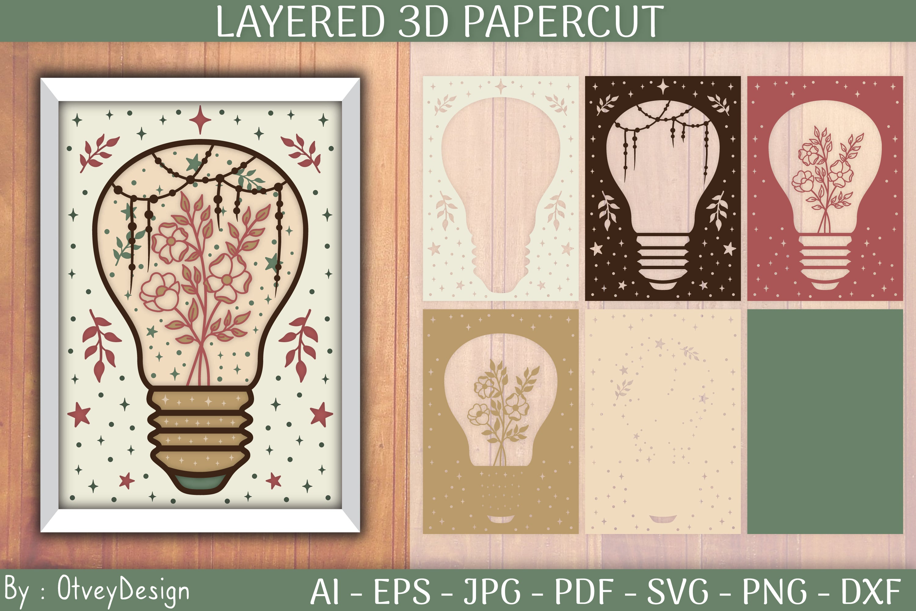 Mystical Light Bulb 3D Layered Papercut SVG Bundle