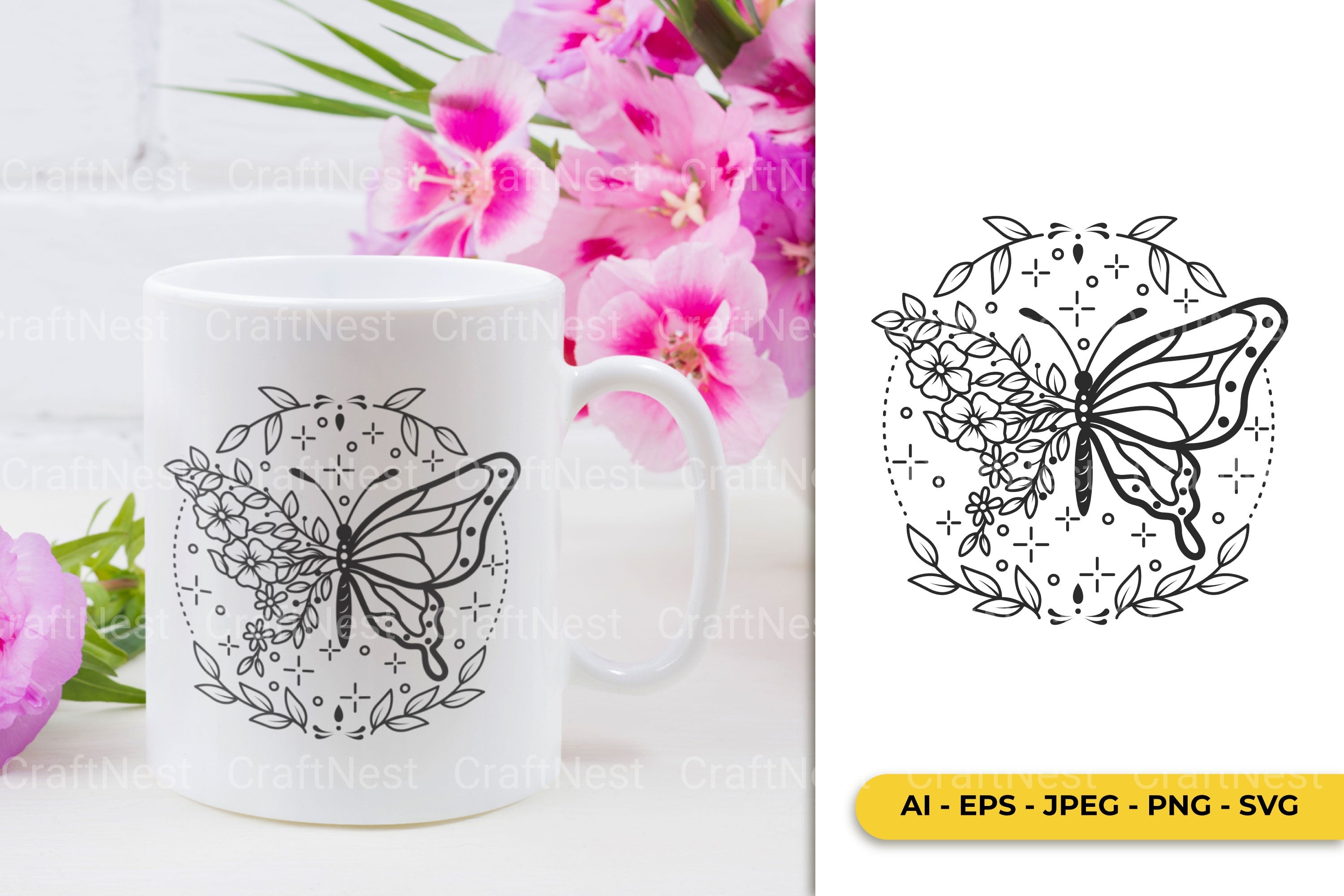 Mystical Floral Butterfly Clipart Bundle