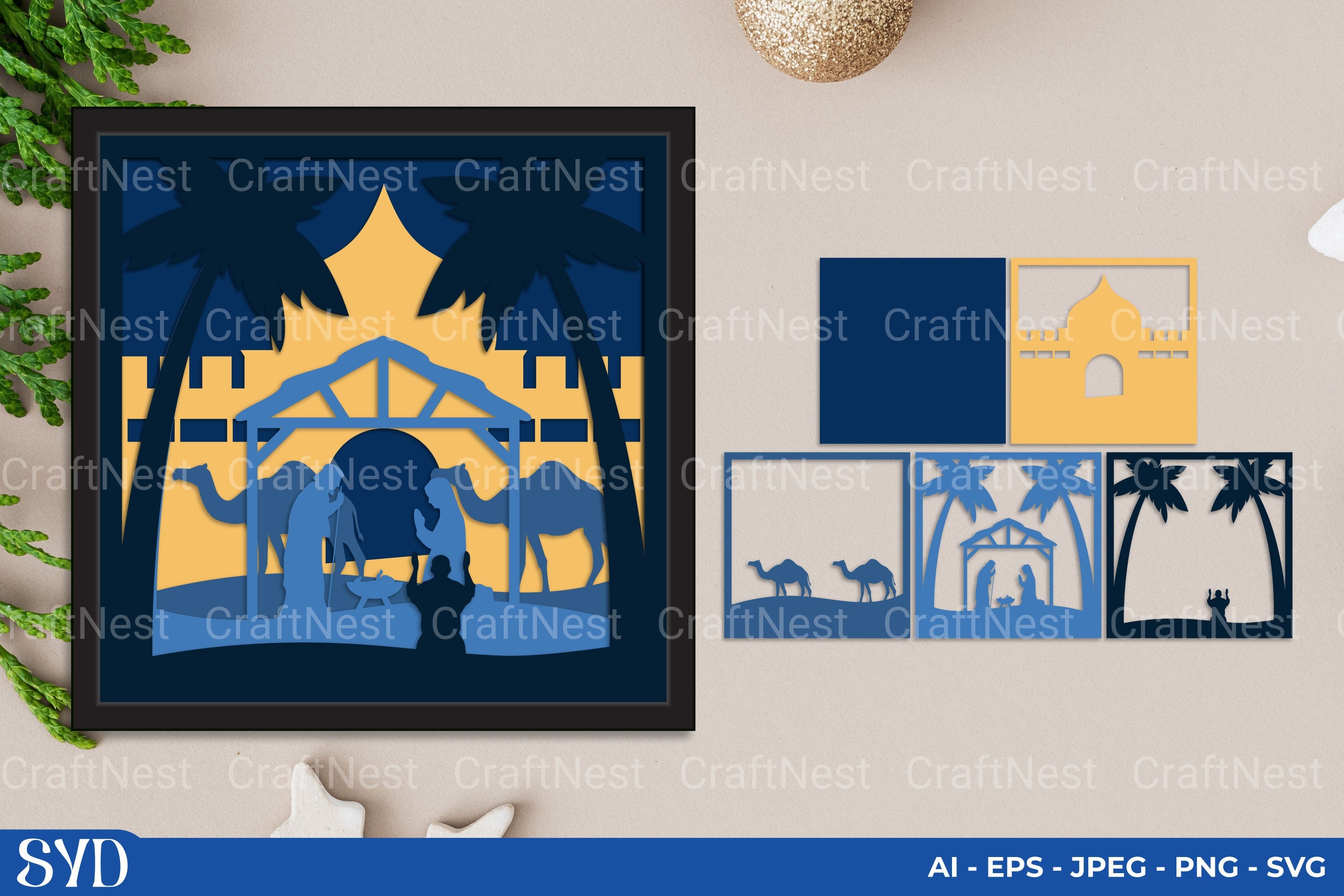 Nativity 3D Layered Papercut SVG Clipart Bundle
