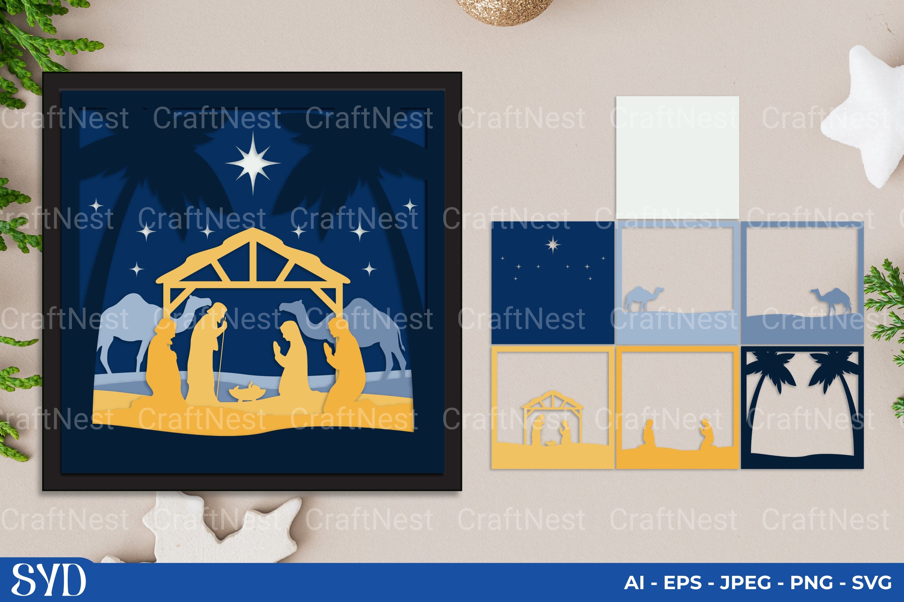 Nativity Scene 3D Layered Papercut SVG Clipart Bundle