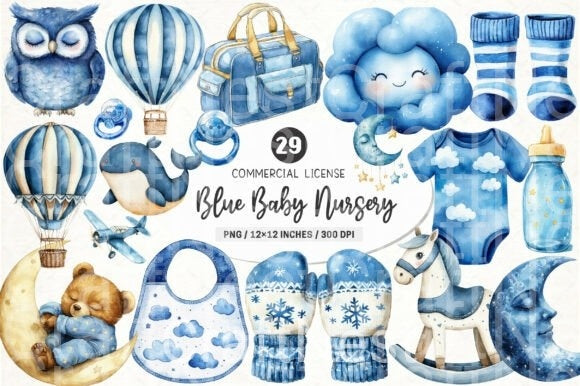Navy Sky Blue Baby Nursery Clipart Bundle - CraftNest - Digital Crafting and Art