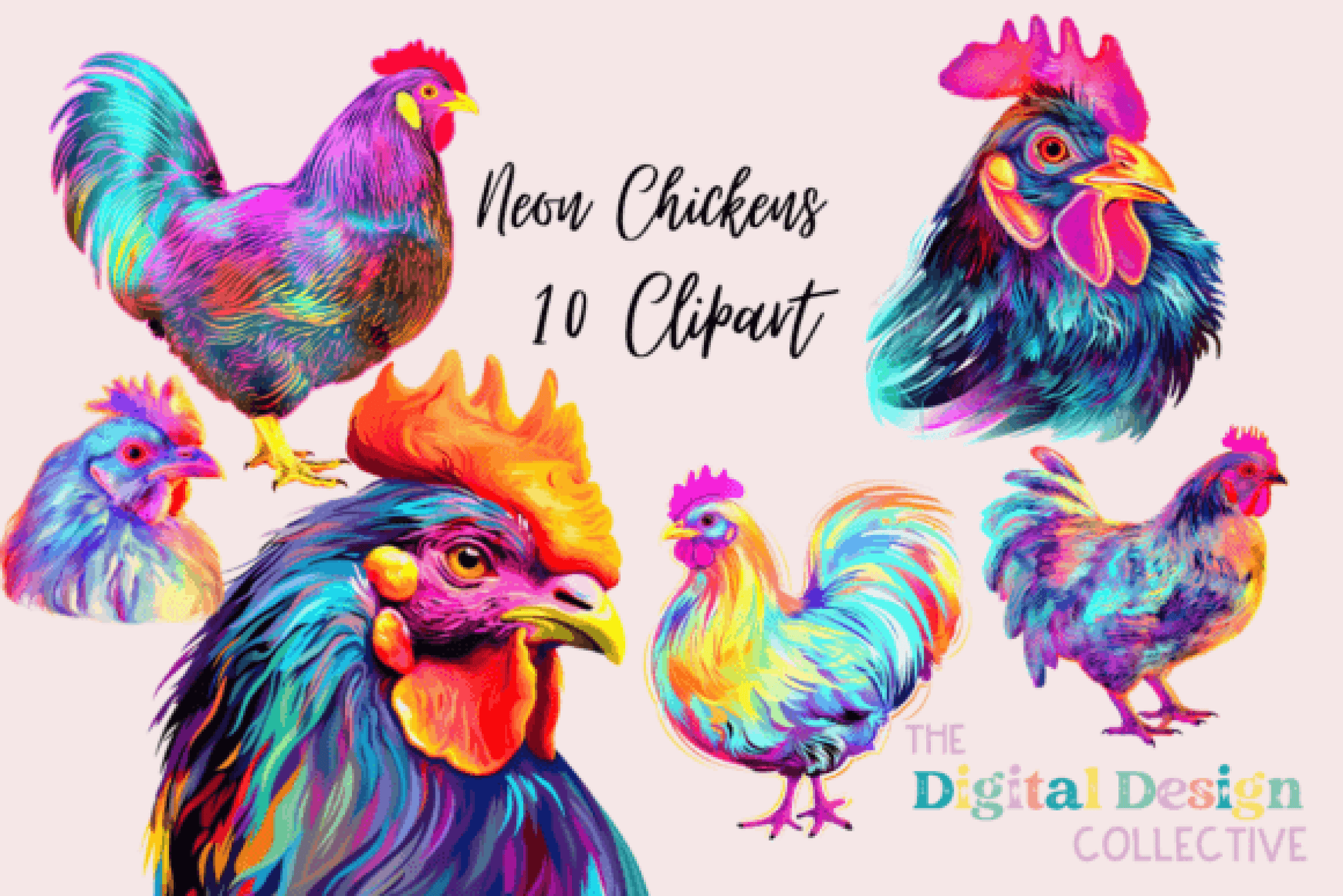 Neon Chicken Clipart Bundle - CraftNest - Digital Crafting and Art