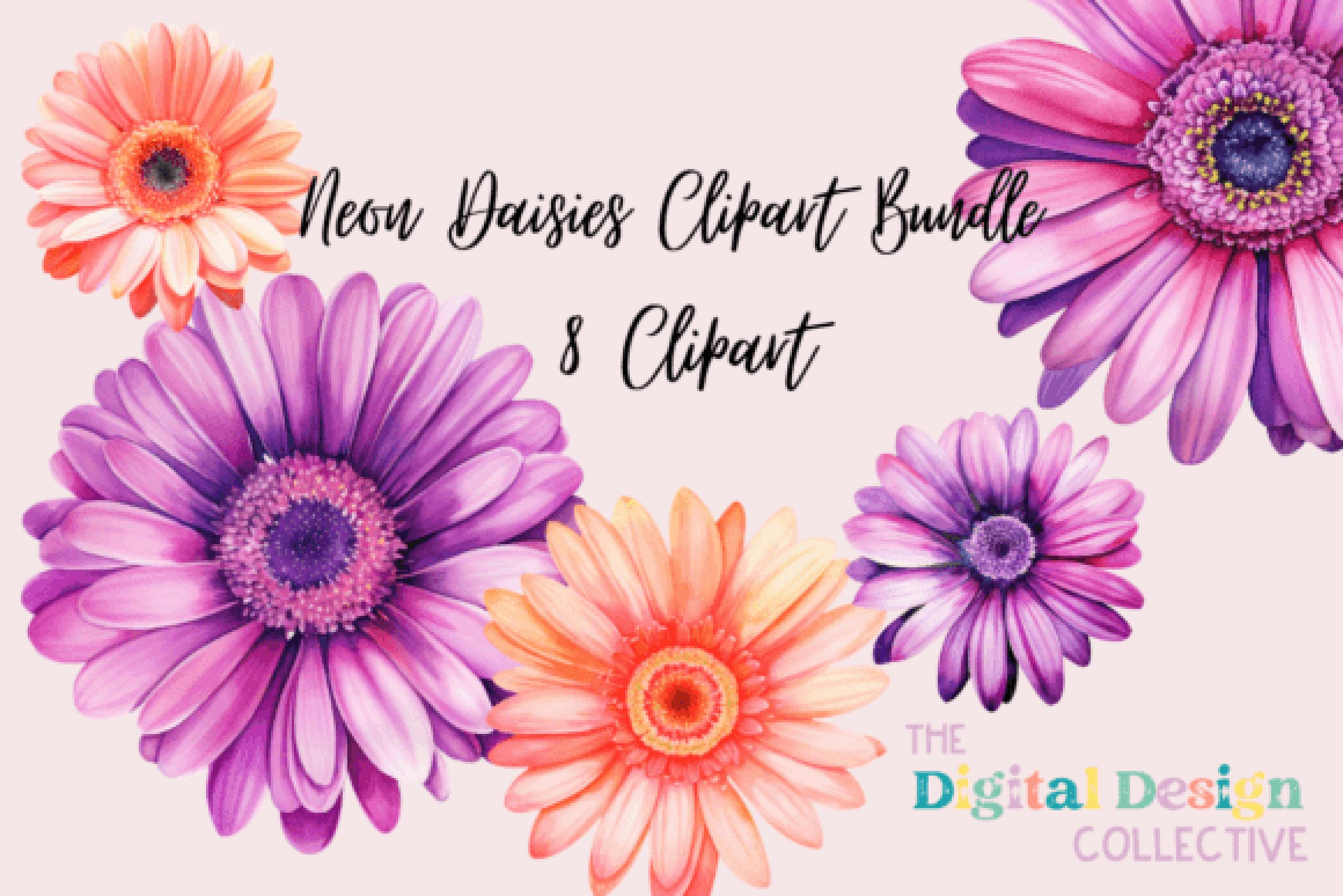 Vibrant Neon Daisies Clipart Bundle - CraftNest - Digital Crafting and Art