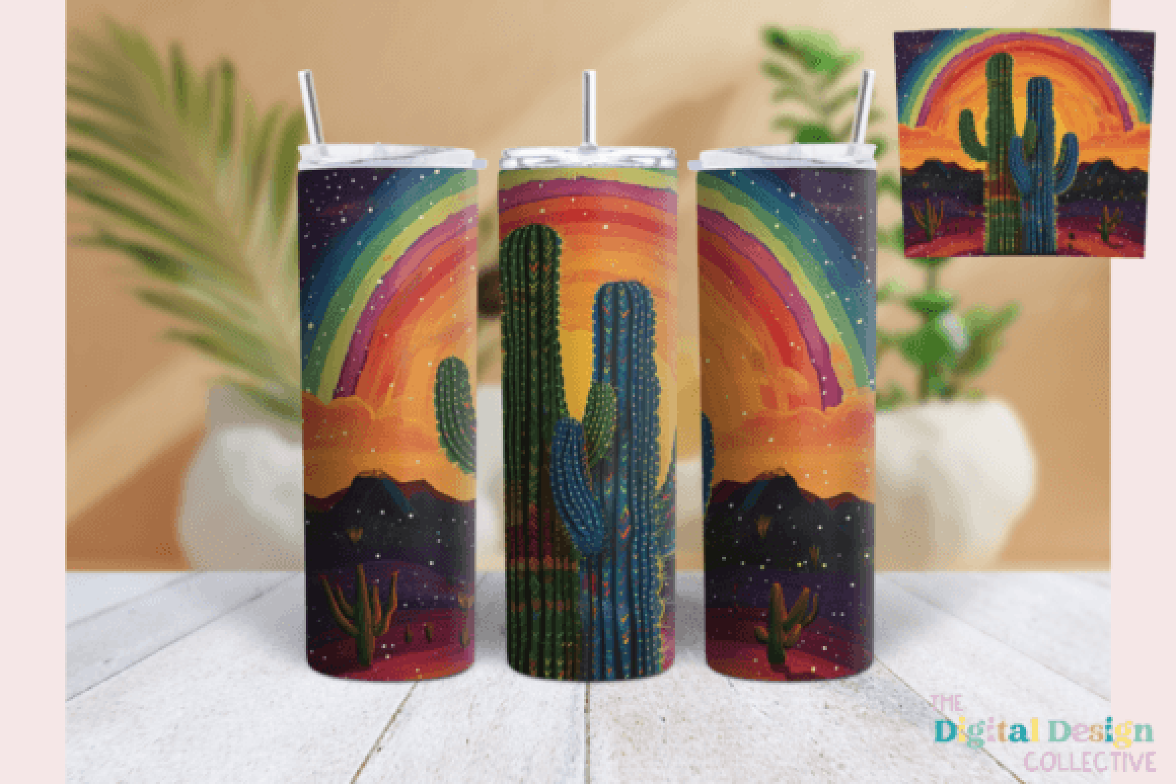 Desert Cactus Neon Western Tumbler Wrap Bundle